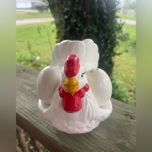 Vintage Chicken With Eggs Salt & Pepper Shaker set with Napkin Holder in one